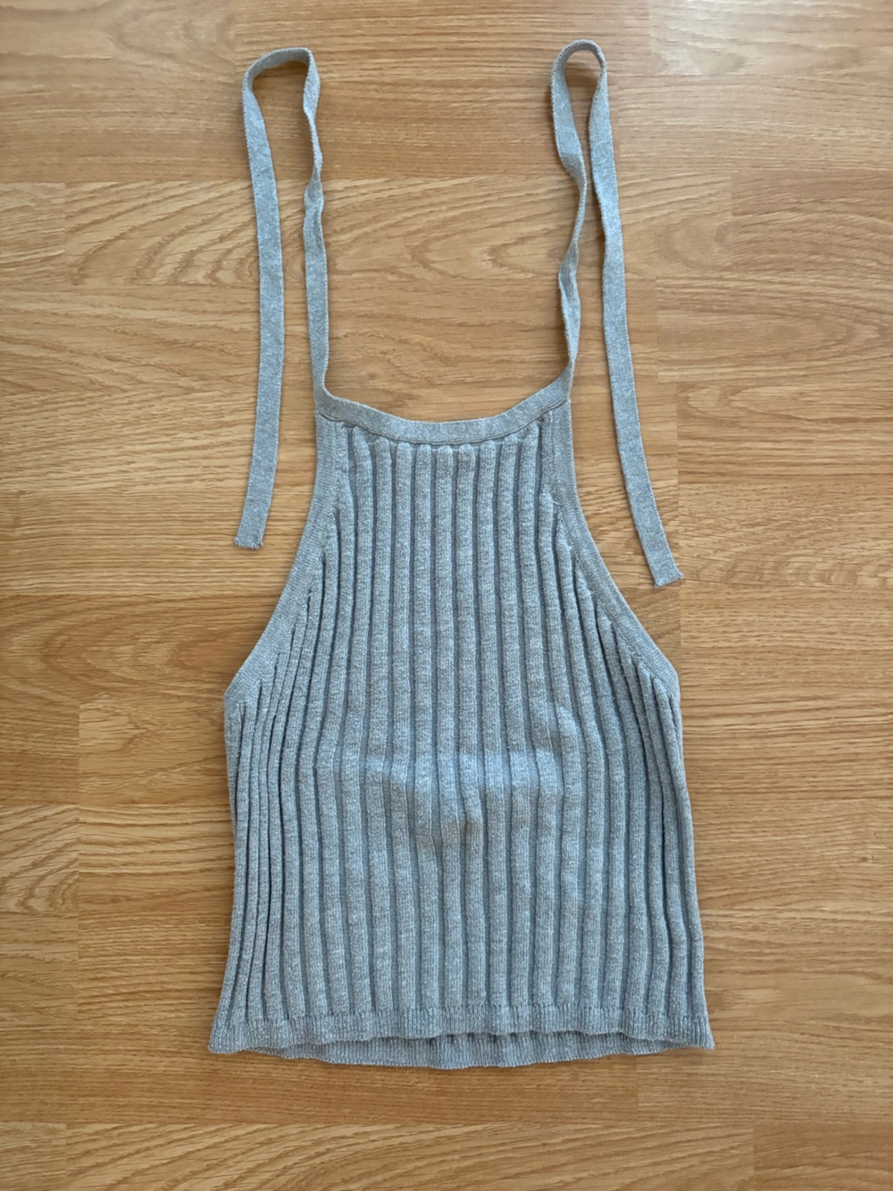 American Threads Light Gray Ribbed Knit Tank Tie neck